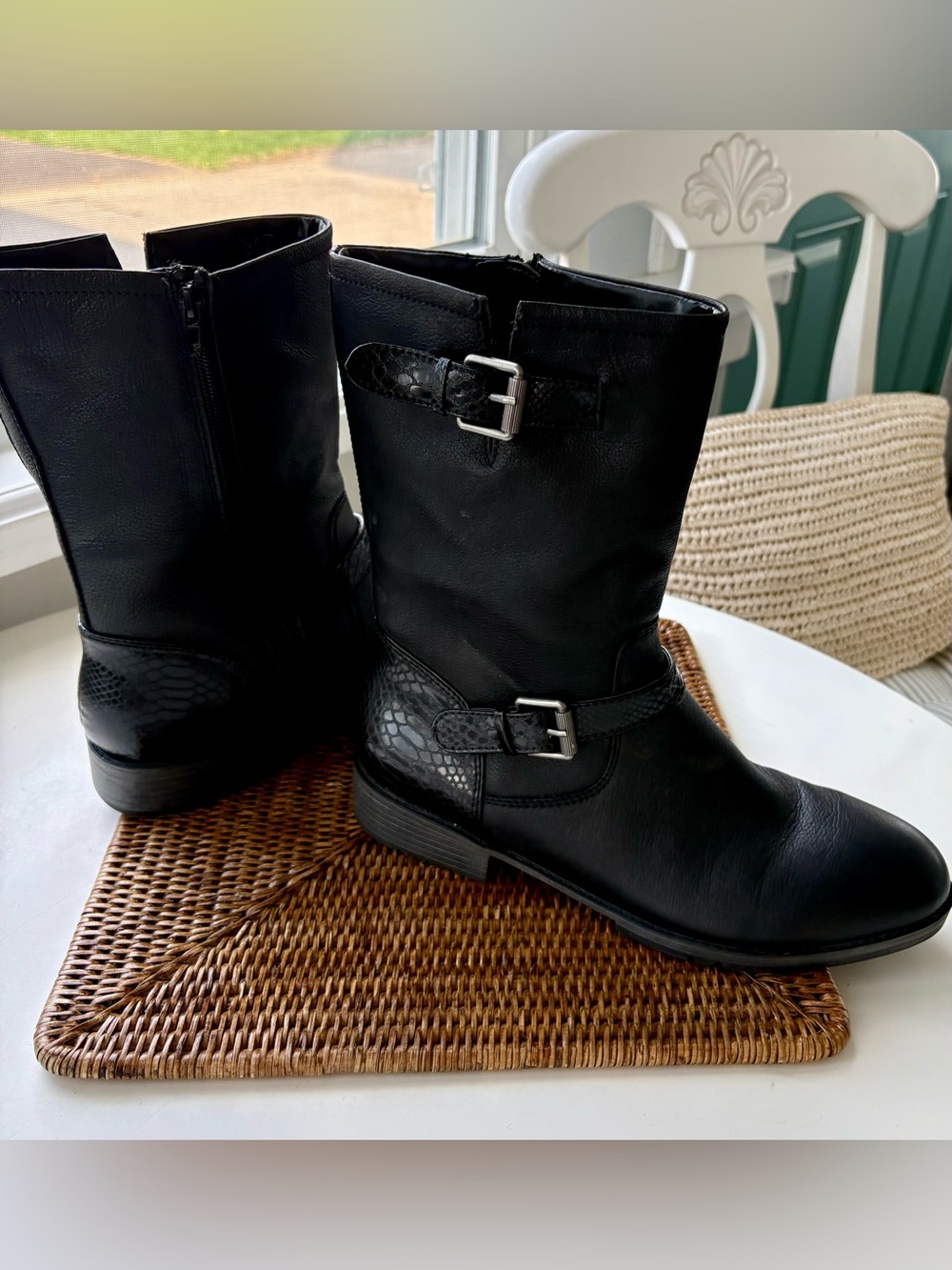 Naturalizer Genna Black Leather Moto Boots Sz 10